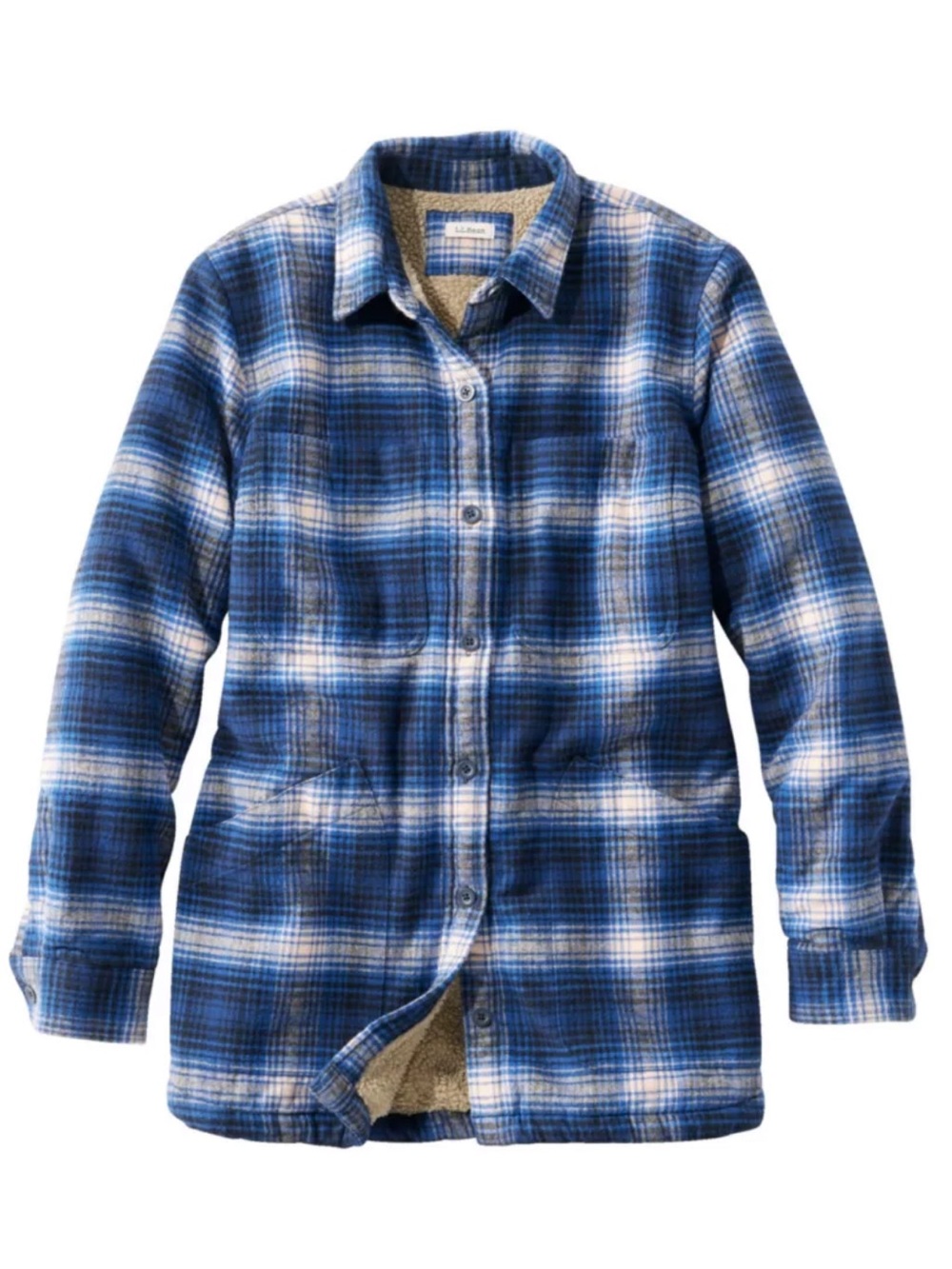 L.L. Bean Women's Heritage Chamois Shirt Sherpa-Lined Shacket Jacket Plaid Sz M